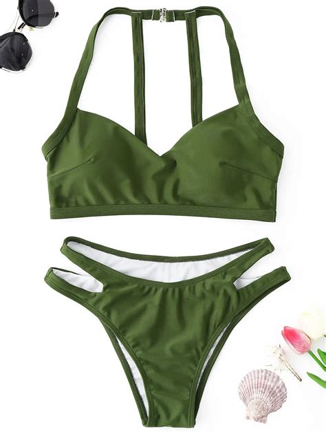 Sexy Bikinis Women Swimsuit Bathing Suits Swim Halter Push Up Bikini Set Cutout Padded Bikini