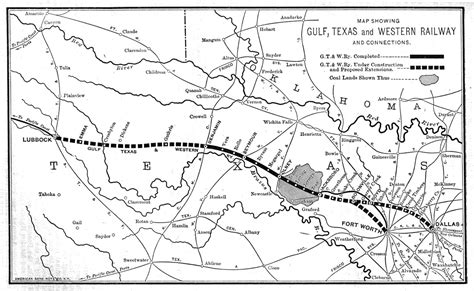 Gulf Texas And Western Railway Company Map Showing Proposed Route In 1910