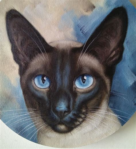 Oil Painting Siamese Cat Portrait Animal Picture Cat Art Etsy