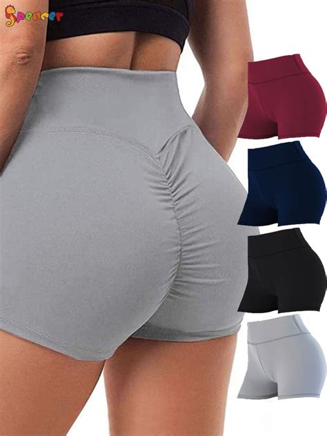 Spencer Spencer Womens Stretchy High Waist Yoga Shorts Ruched Booty Butt Lifting Shorts