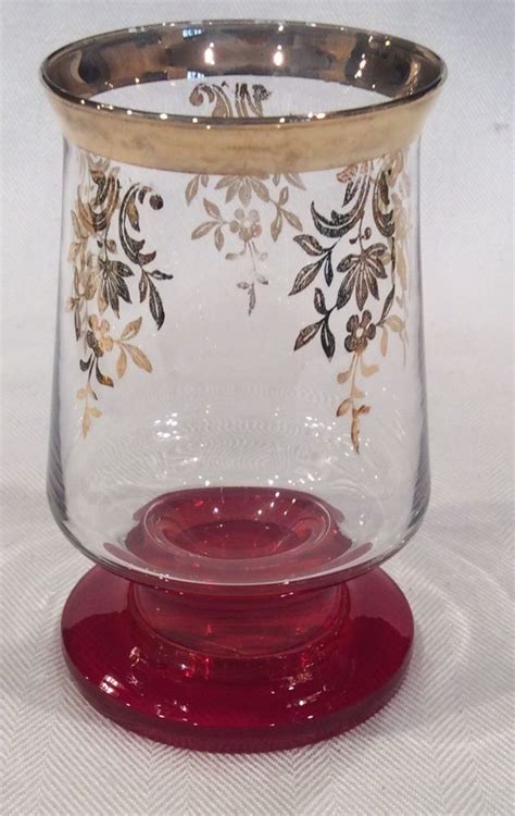 8 Rare Unusual Antique Bohemian Czech Moser Gold Floral Red Heavy Footed Glass Moser
