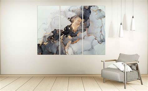 Marble Wall Decor Marble Canvas Abstract Gold And Black Wall Etsy