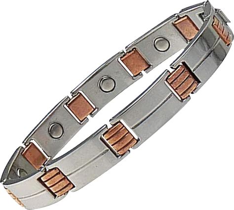 Sabona Mens Stainless Steelcopper Magnetic Link Bracelet Silver