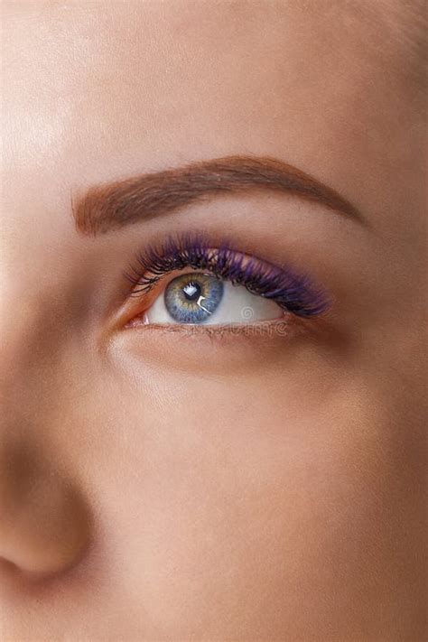 Eyelash Extension Procedure Woman Eye With Long Blue Eyelashes Ombre