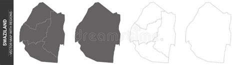 Conjunto De Mapas Políticos Da Suazilândia Com Regiões Isoladas Em Fundo Branco Ilustração