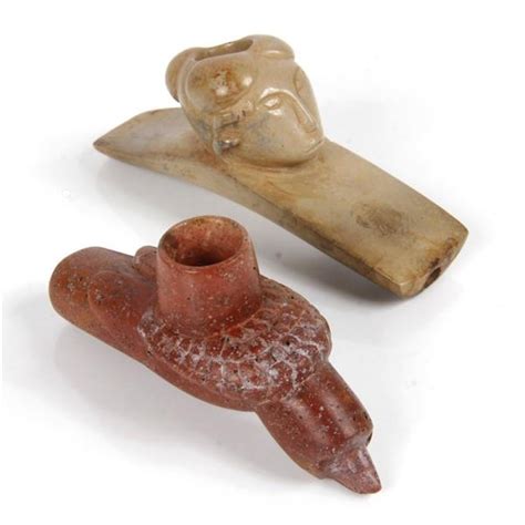 Lot Two Modern Hopewell Hardstone Effigy Pipes From The Collection Of