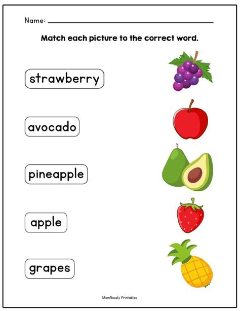 Identifying Fruits And Vegetables Learning Worksheets