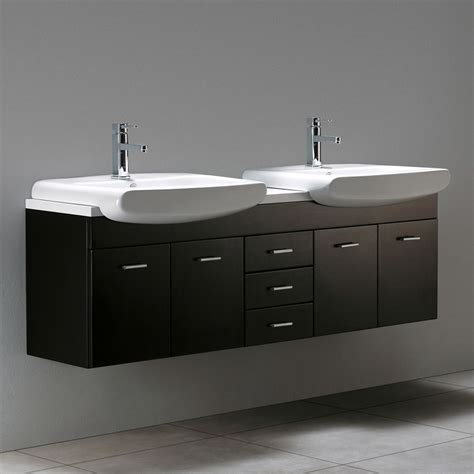 Fresca fvn8042bw mezzo 59 black wall hung double sink modern bathroom vanity with medicine cabinet product code: 59" Raynor Double Sink Wall-Mount Vanity