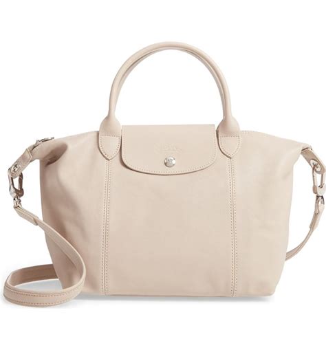 Small Le Pliage Cuir Leather Top Handle Tote Beige In Beige Clay