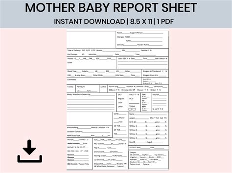 Mother Baby Report Sheet Postpartum Sbar Couplet Care Report Etsy Canada