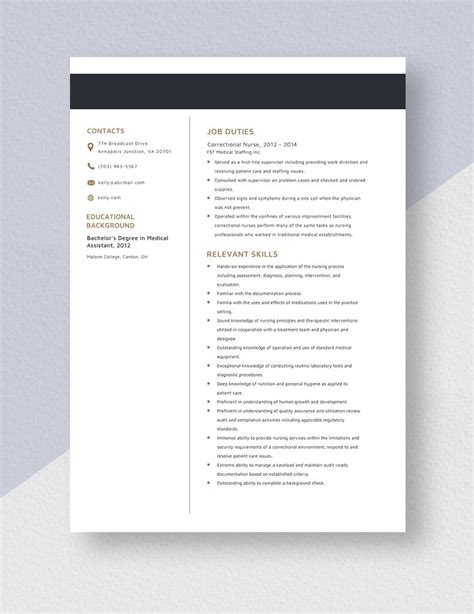 Correctional Nurse Resume In Word Pages Download