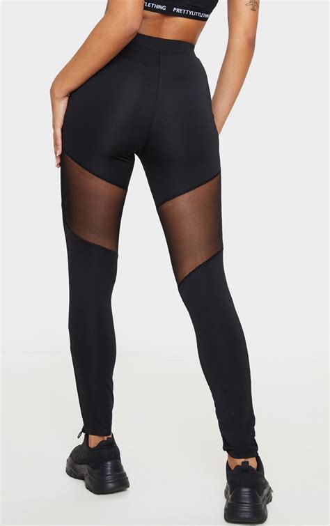 black mesh thigh gym legging active prettylittlething