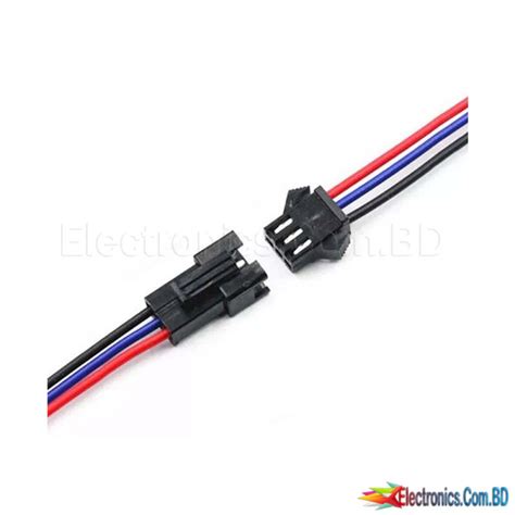 3 Pin Black JST SM Male And Female Connector Set Wired