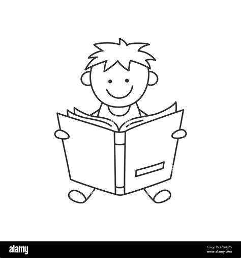 Hand Drawn Small Kid Holding Open Book And Reading Child Education