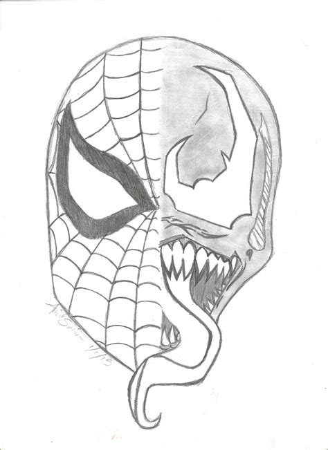 Spiderman And Venom Face Drawing