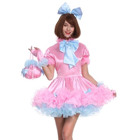 Sissy Girl Lockable Maid Bow Pink Dress Stain Puffy Crossdress Uniform