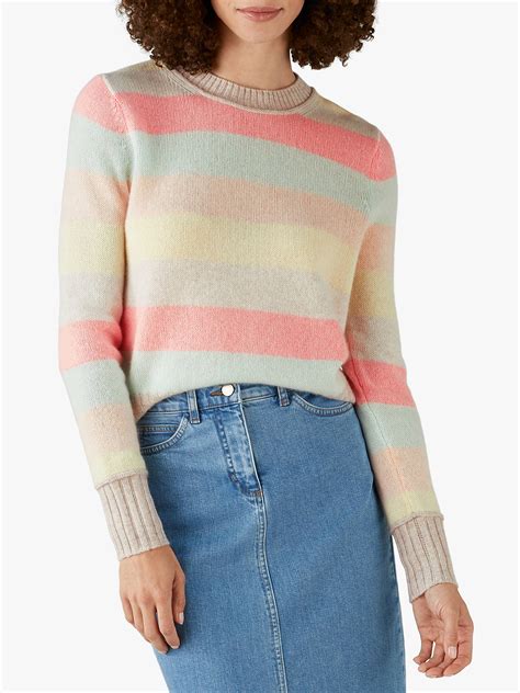 Pure Collection Cropped Cashmere Stripe Sweater Multi At John Lewis