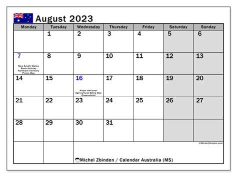 Calendar August 2023 Australia Ms Michel Zbinden Au