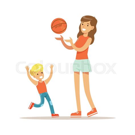 Mom And Son Playing Basketball Loving Stock Vector Colourbox