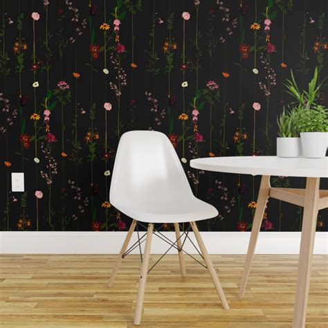 Peel And Stick Wallpaper 2ft Wide Moody Floral Dark Flower Stripe