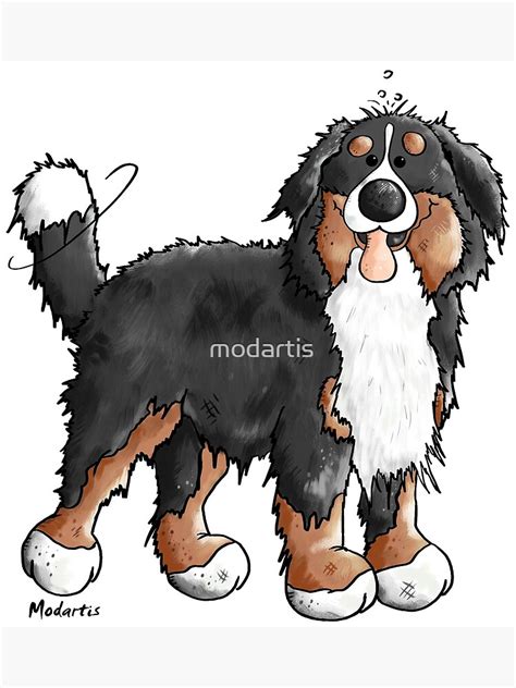 Happy Bernese Mountain Dog Comic Dogs Cartoon T Funny