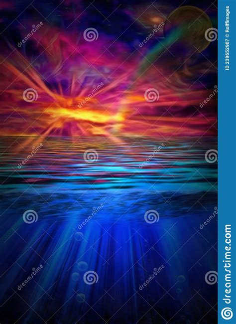 Vivid Sunset Over Water Stock Illustration Illustration Of Surreal