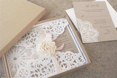 We understand that your wedding invitation is one of the most significant keepsakes of your lifetime. Lace and Kraft Paper Boxed Wedding Invitations | OneWed.com