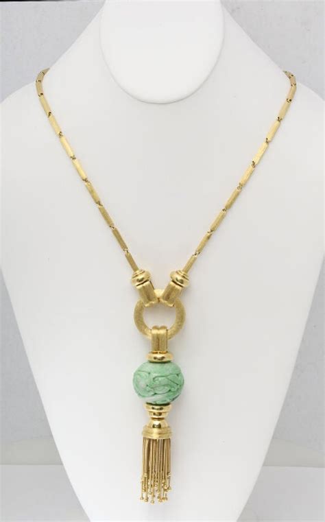 Henry Dunay Tassel Necklace With Antique Carved Jade At 1stdibs