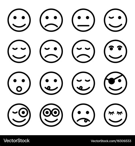 Smiley Faces In Black And White Color Set Vector Image