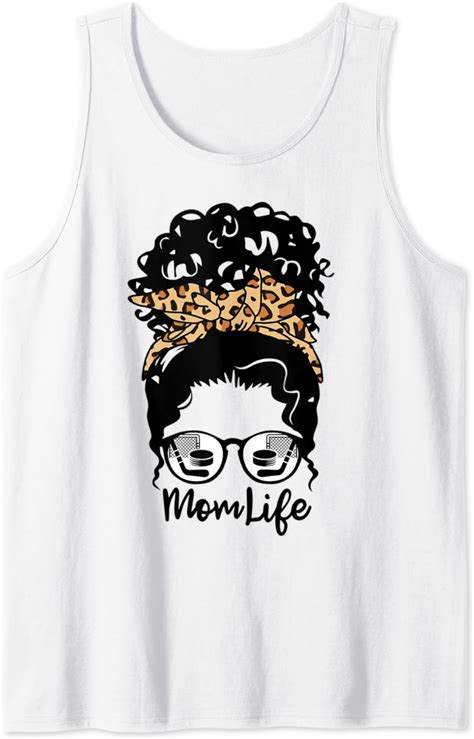 Mom Life Messy Bun Curly Hair Hockey Player Mom Tank Top Clothing Shoes And Jewelry