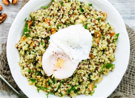 Quinoa And Lentil Pilaf With Basil And Poached Eggs Cookelite