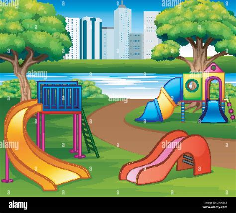 Parque Urbano De Dibujos Animados Parque Infantil En El Fondo De La
