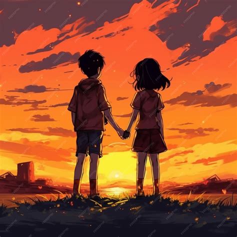 Premium Ai Image Anime Couple Holding Hands In Front Of A Sunset