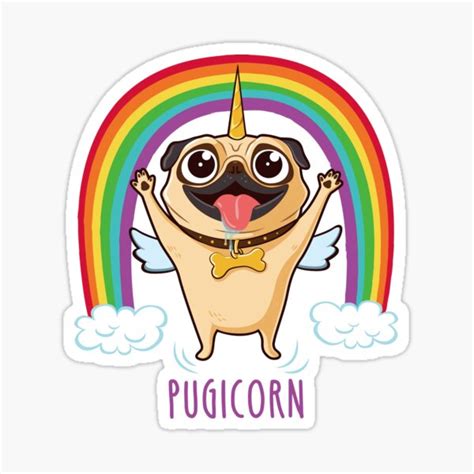 Girl Pugicorn Pug Unicorn Rainbow Sticker By Nookworker Redbubble