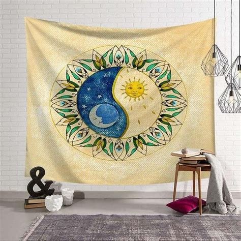 Psychedelic Celestial Indian Sun And Moon Hippie Hippy Tapestry