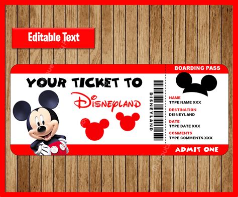 Disneyland Printable Ticket Disneyland Ticket Template Printable Gift