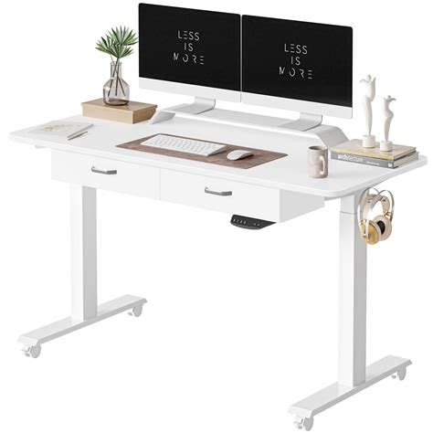 Fezibo Adjustable Height Electric Standing Desk With Double Drawer 55