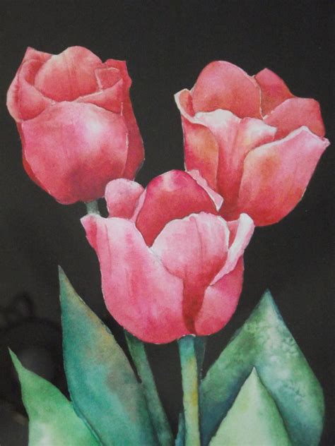 Pink Tulips Original Watercolor Framed Painting