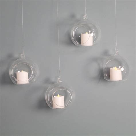 Set Of Four Clear Glass Bauble Hanging Tealight Holders By Garden