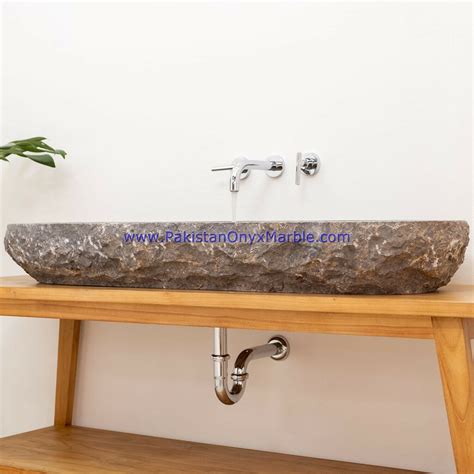 Marble Sink Basin Oceanic Gemstone Oval Shaped Handcarved Natural Stone