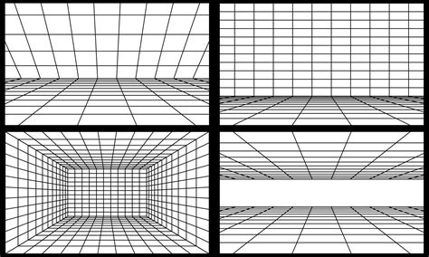 Perspective Room With Black Grid Set 3d Linear Floor And Empty