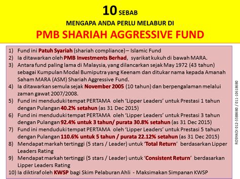 Yang menarik untuk dilihat adalah pada column kanan sekali. UNIT TRUST MALAYSIA: PMB SHARIAH AGGRESIVE - THE BEST FUND