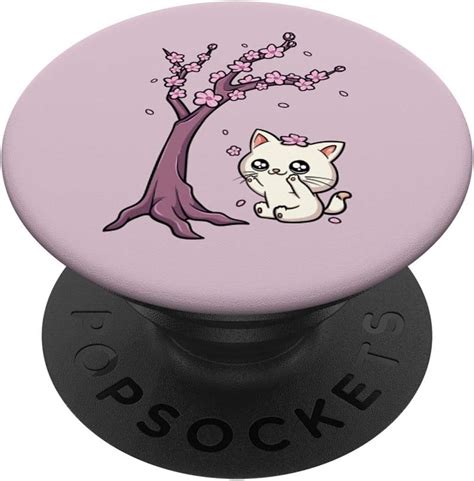kawaii cat cherry blossom anime kitten sakura japanese art popsockets swappable