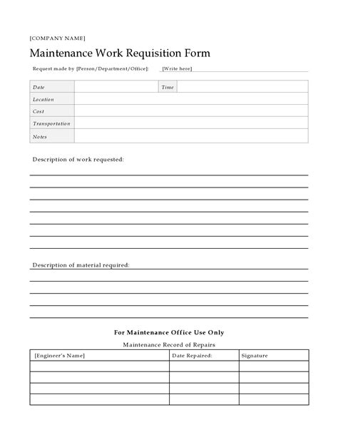 Maintenance Request Form Excel Free Work Order Templates