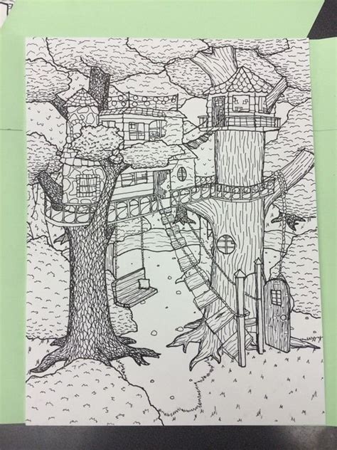 How To Draw A Treehouse In 2 Point Perspective