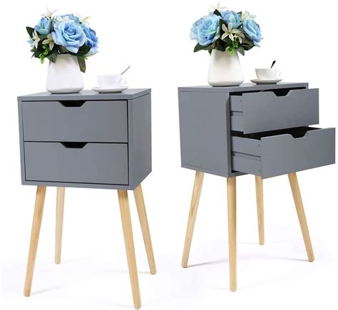 While a more traditional look would include a table on either side of. Set of 2 Gray Nightstand 2 Drawers End Table Storage Wood ...