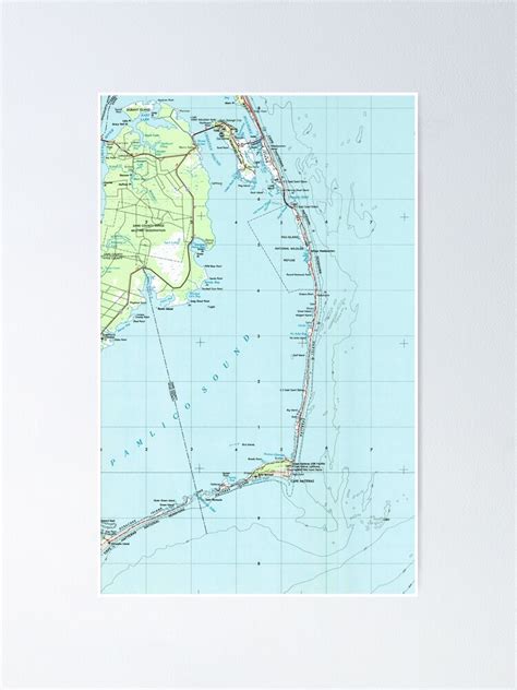 Vintage Southern Outer Banks Map 1957 Poster For Sale By