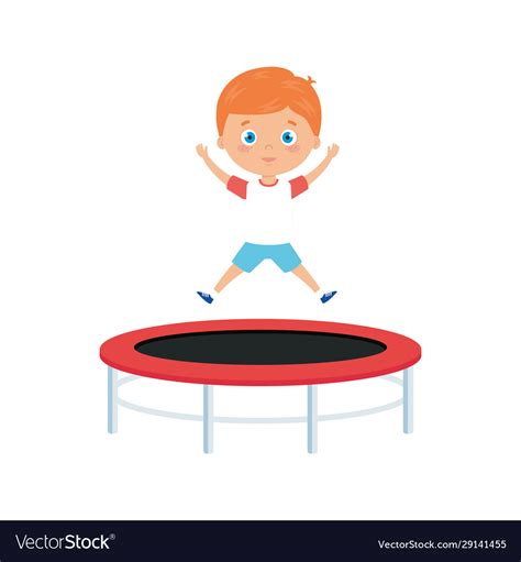 Cute Little Boy In Trampoline Jump Game Royalty Free Vector