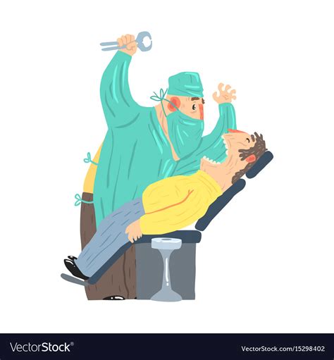 cartoon scary dentist character with male patient vector image