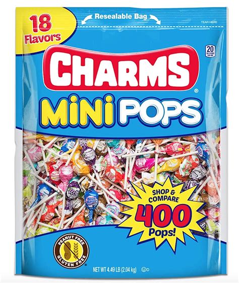 Charms Mini Pops 18 Assorted Lollipop Flavors With Resealable Bag 400